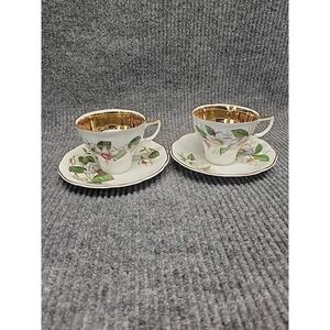 Pair Of Floral And Gold Luster England‎ Bone China Tea Cups & Saucers #713  #715